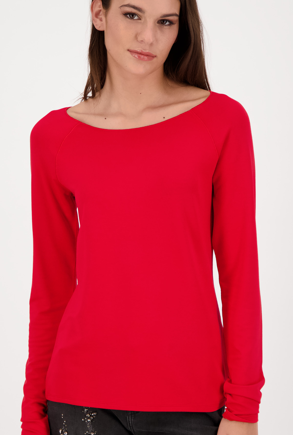 Monari Unifarbenes Langarm Jersey Shirt Rundhals mode | weber mit