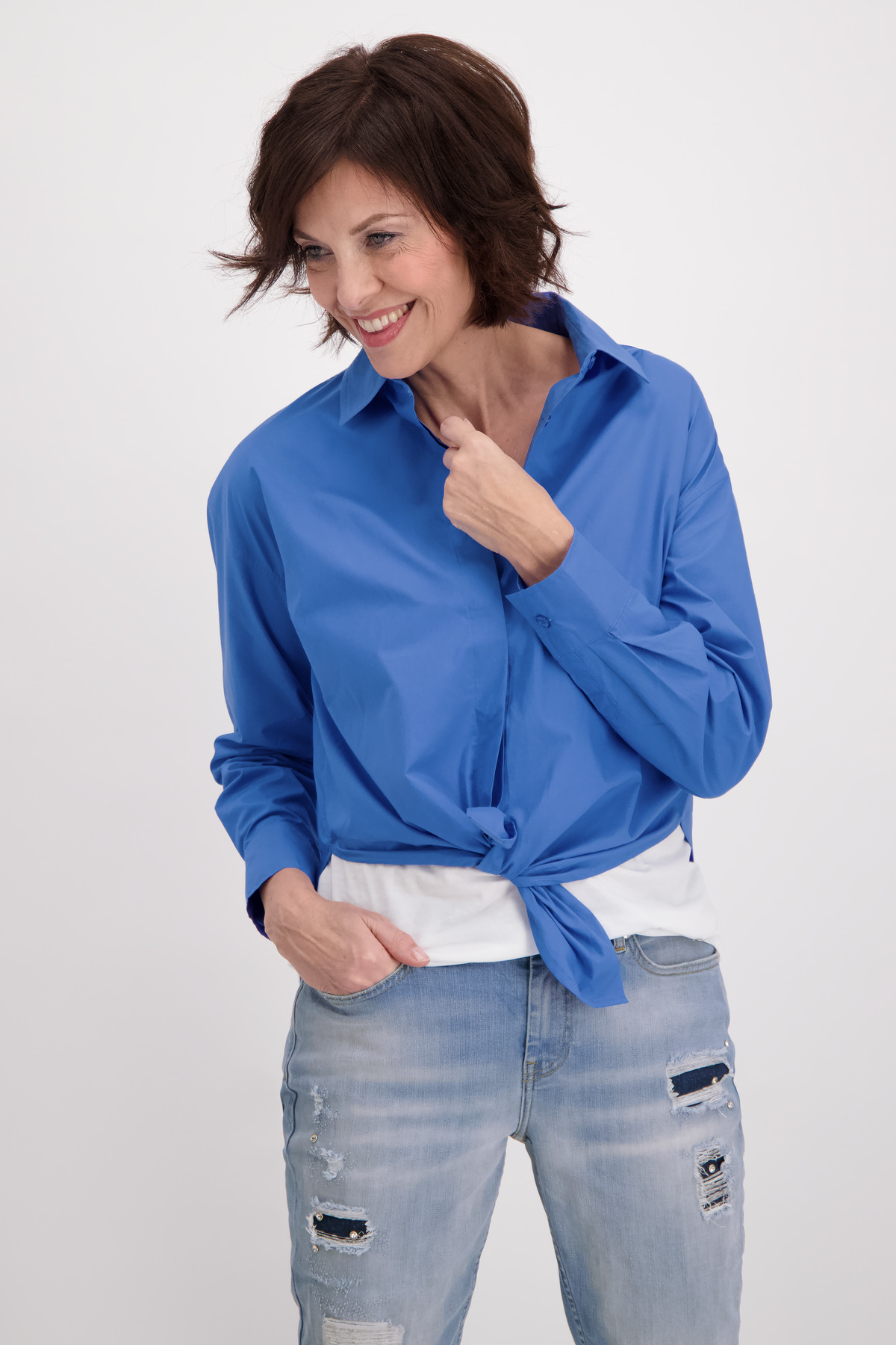 Monari Baumwoll-Bluse weber mode zum mit | Knoten Langarm